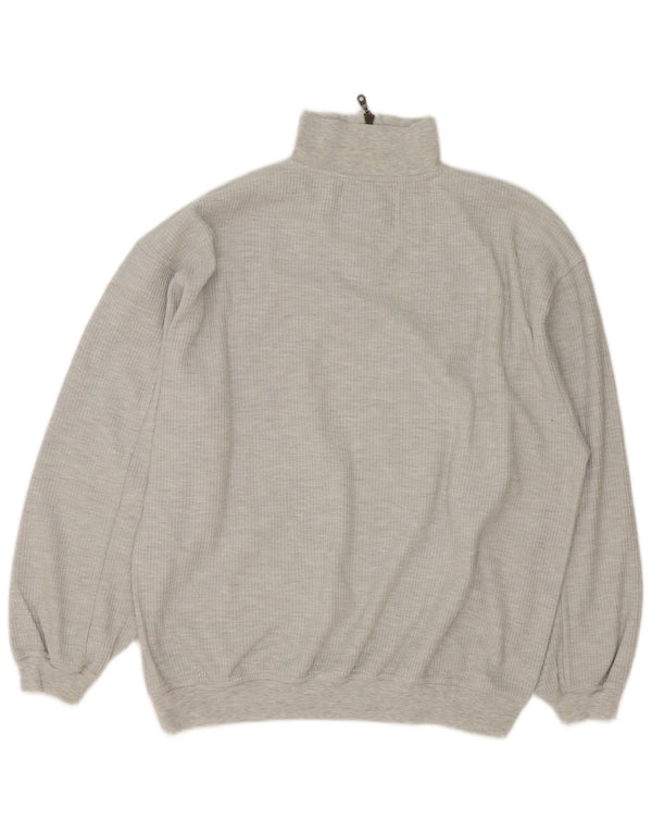 Vintage Mens Zip Neck Jumper Sweater XL Grey Flecked Cotton
