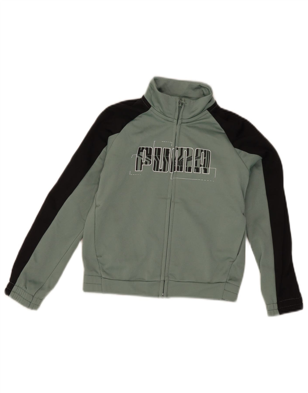 Puma Boys Graphic Tracksuit Top Jacket 5-6 Years Green Colourblock