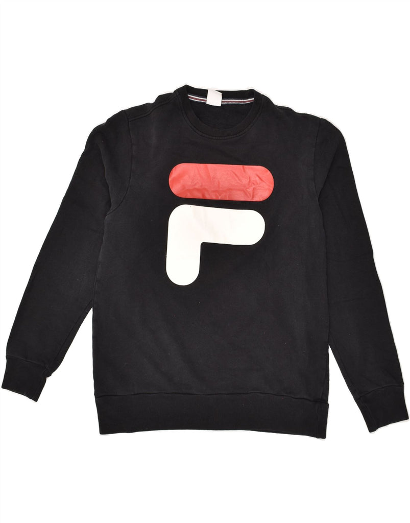 FILA Mens Graphic Sweatshirt Jumper IT 50 Medium Black Cotton | Vintage Fila | Thrift | Second-Hand Fila | Used Clothing | Messina Hembry 