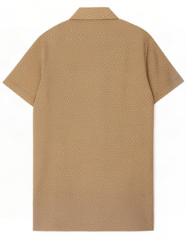 Agatex Mens Short Sleeve Shirt Size 39 15 1/2 Medium Beige Geometric