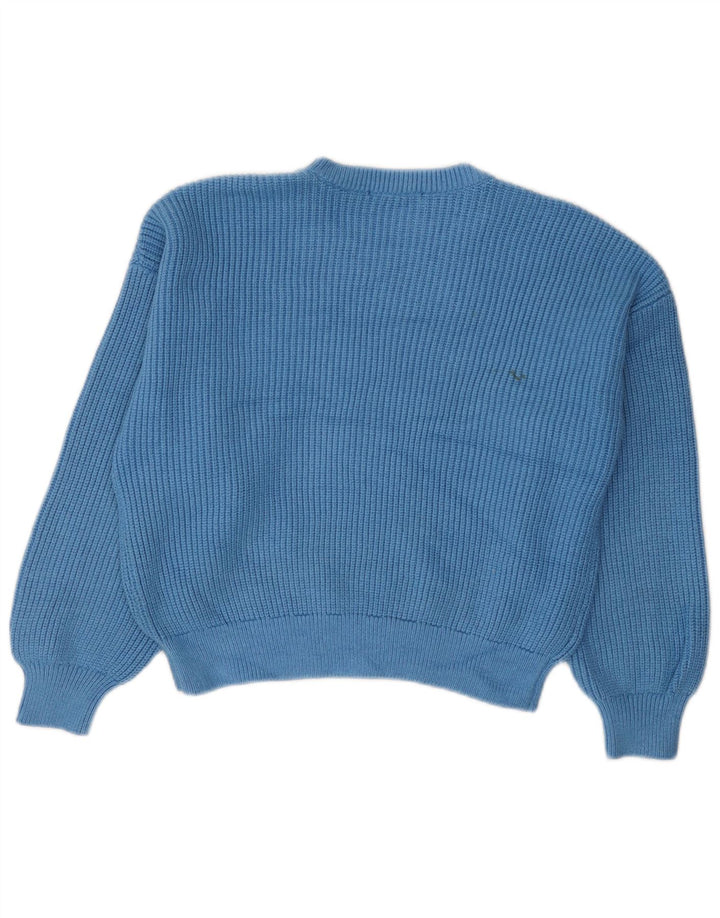 Zara Womens Crop Crew Neck Jumper Sweater UK 14 Medium Blue Viscose