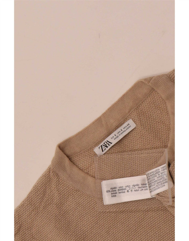 Zara Mens T-Shirt Top Small Beige Cotton