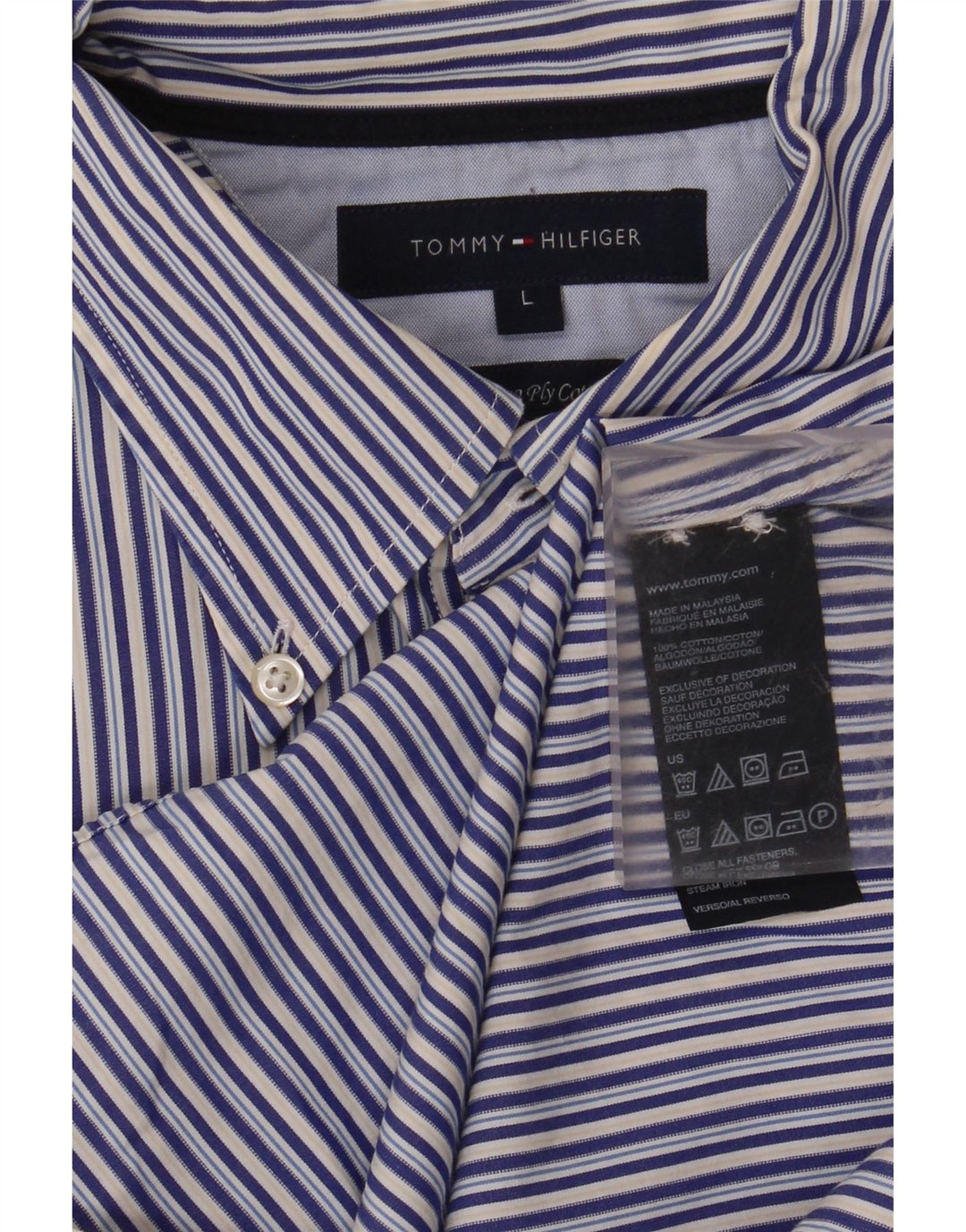 Tommy Hilfiger Mens Shirt Large Blue Striped Cotton