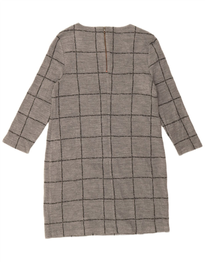 Phase Eight Womens 3/4 Sleeve Shift Dress UK 16 Large Grey Check Acrylic