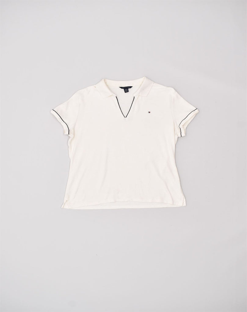 TOMMY HILFIGER Womens Polo Shirt UK 18 XL White Cotton | Vintage | Thrift | Second-Hand | Used Clothing | Messina Hembry 