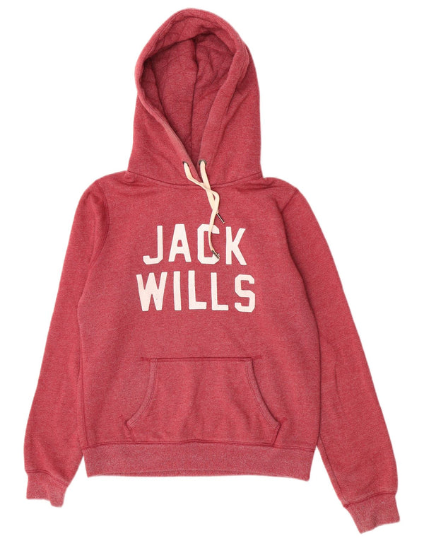 Jack Wills Womens Graphic Hoodie Jumper UK 12 Medium Burgundy Cotton
