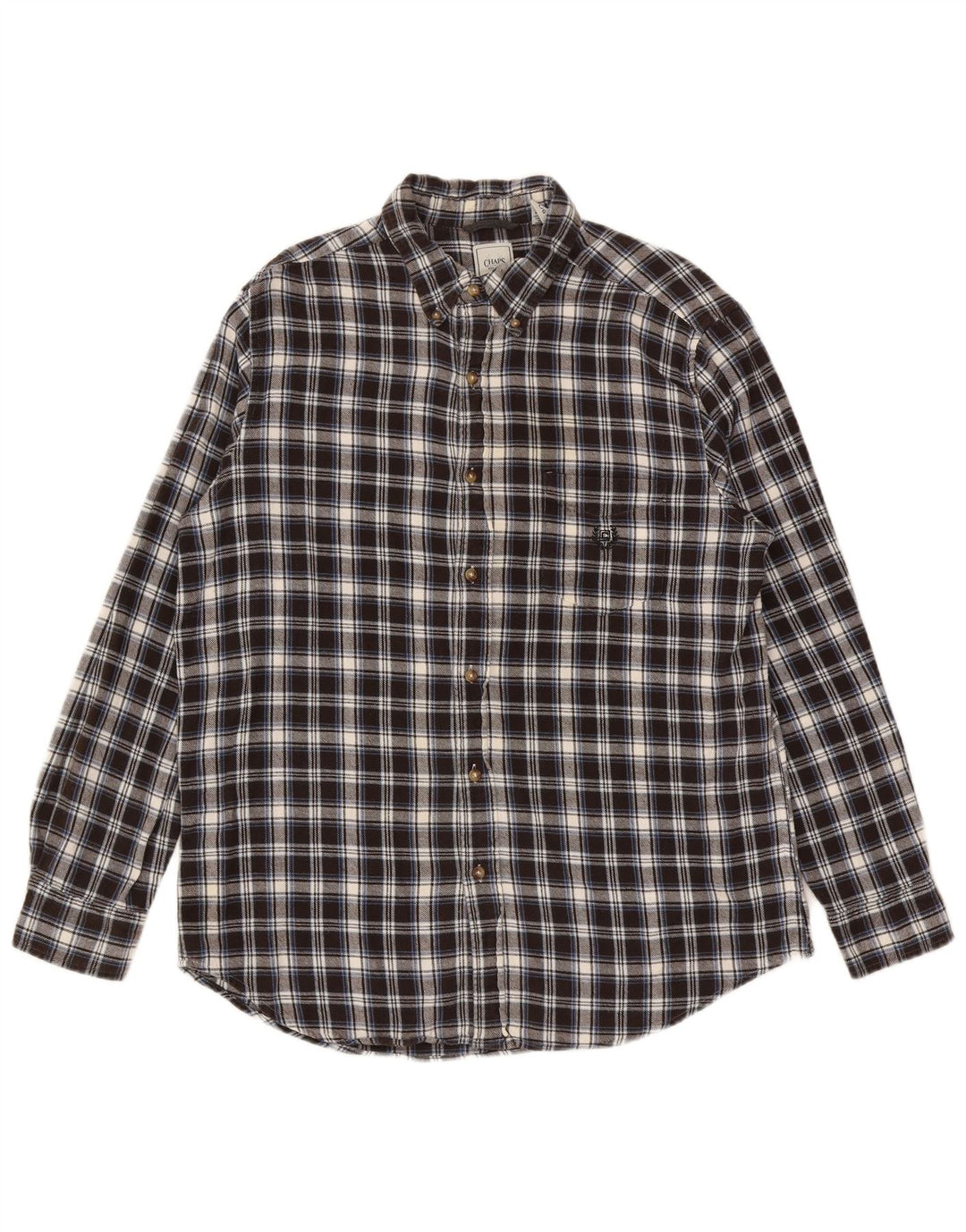 Chaps Mens Flannel Shirt Large Black Check Cotton