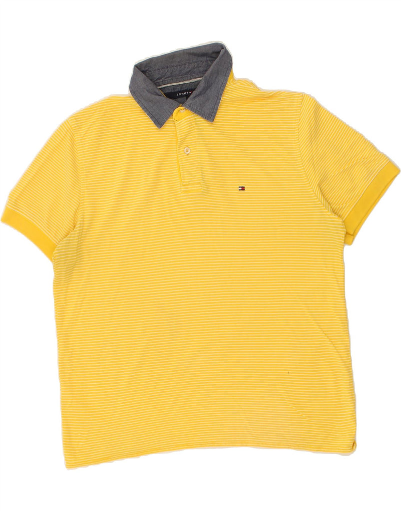 TOMMY HILFIGER Mens Custom Fit Polo Shirt Large Yellow Striped | Vintage Tommy Hilfiger | Thrift | Second-Hand Tommy Hilfiger | Used Clothing | Messina Hembry 