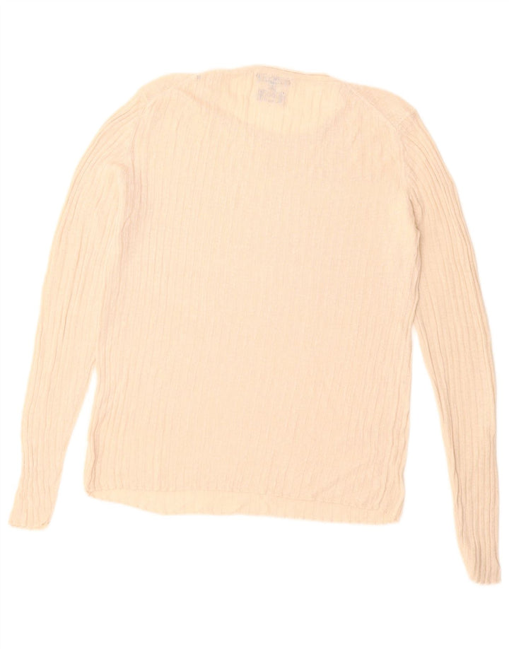 MASSIMO DUTTI Womens Boat Neck Jumper Sweater UK 12 Medium Beige Linen