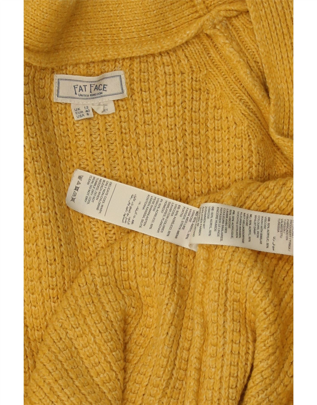 Fat Face Womens Open Cardigan Sweater UK 12 Medium  Yellow Acrylic