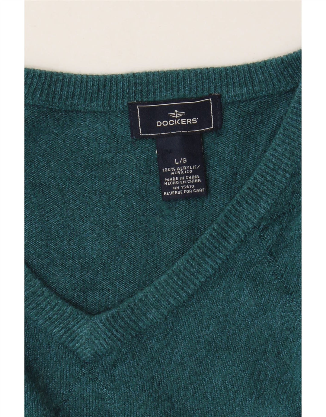 Dockers Mens V-Neck Jumper Sweater Large Blue Acrylic