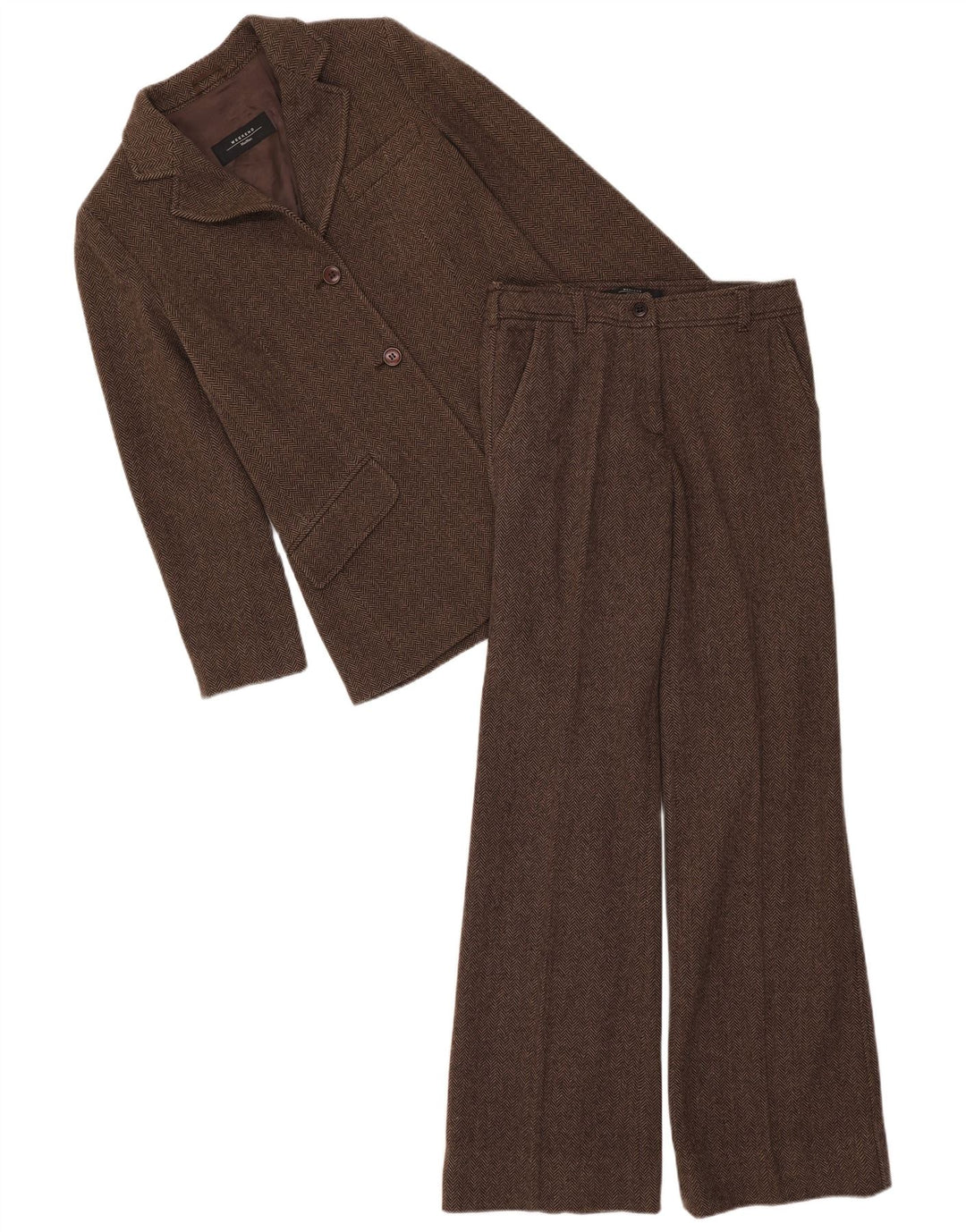 Max Mara Womens Weekend 2 Piece Suit UK 8 Small W28 L33 Brown Herringbone