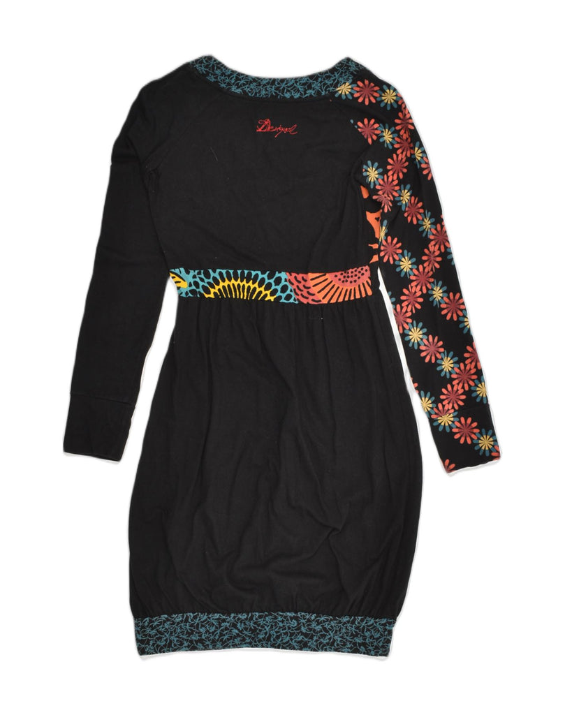 DESIGUAL Womens Long Sleeve Bubble Dress UK 8 Small Black Floral Cotton | Vintage Desigual | Thrift | Second-Hand Desigual | Used Clothing | Messina Hembry 