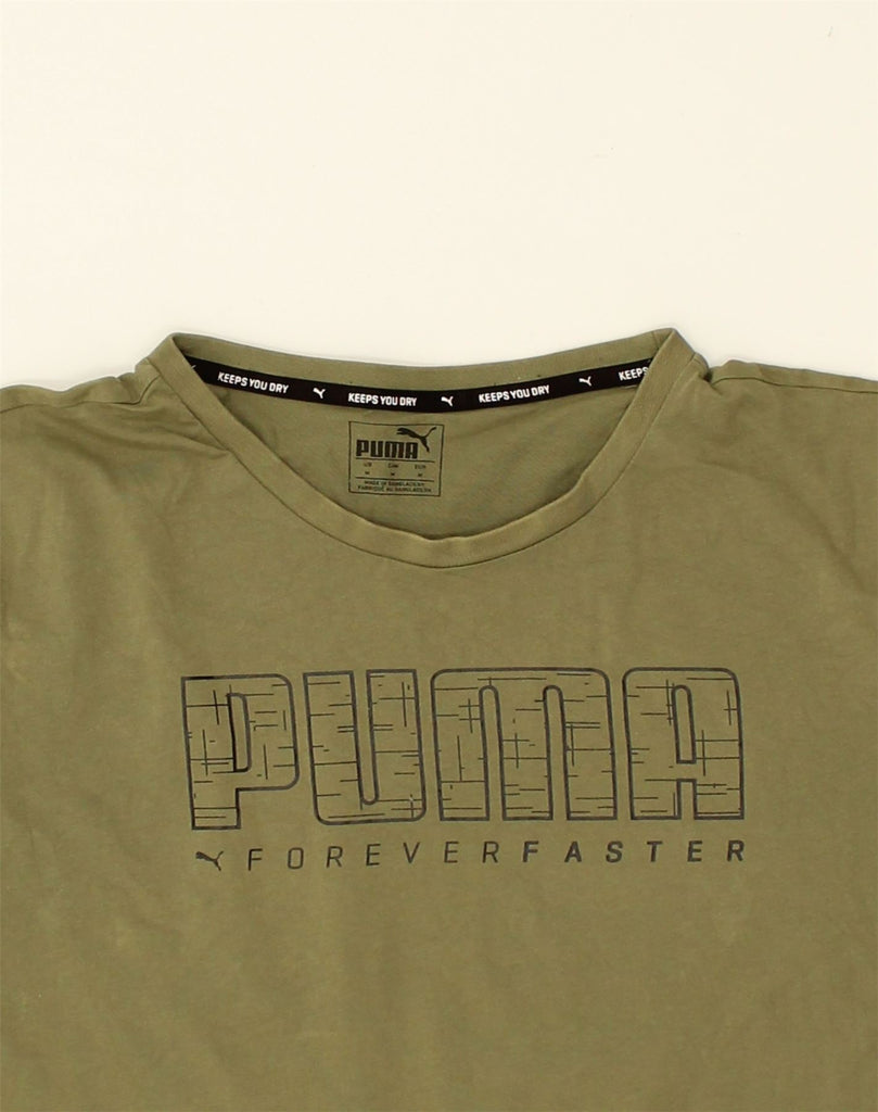 PUMA Mens Graphic T-Shirt Top Medium Khaki Cotton | Vintage Puma | Thrift | Second-Hand Puma | Used Clothing | Messina Hembry 