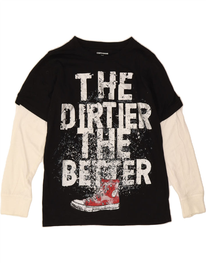 CONVERSE Boys Graphic Top Long Sleeve 12-13 Years Large  Black Colourblock Vintage Converse and Second-Hand Converse from Messina Hembry 