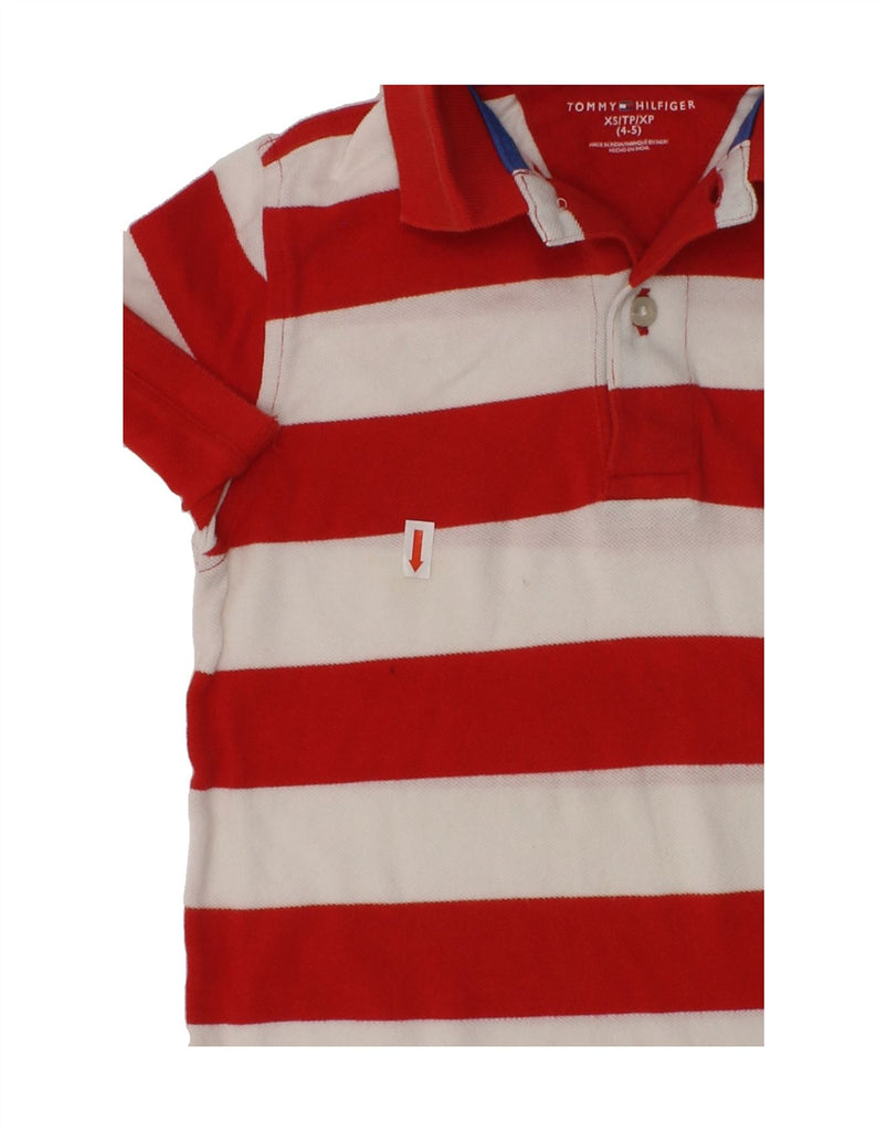 TOMMY HILFIGER Boys Polo Shirt 4-5 Years XS Red Striped Cotton | Vintage Tommy Hilfiger | Thrift | Second-Hand Tommy Hilfiger | Used Clothing | Messina Hembry 