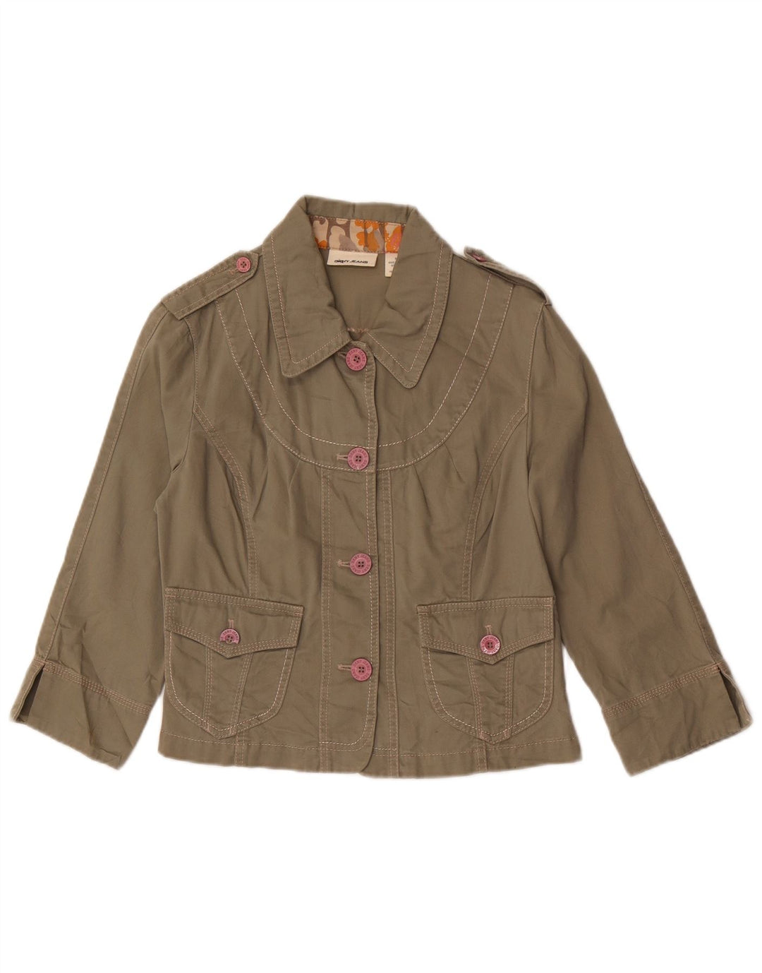 DKNY Womens 3/4 Sleeve Military Jacket UK 14 Medium Khaki Cotton
