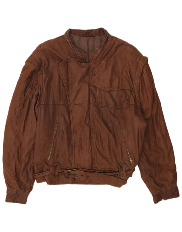 Vintage Mens Loose Fit Leather Jacket IT 48 Medium Brown Leather