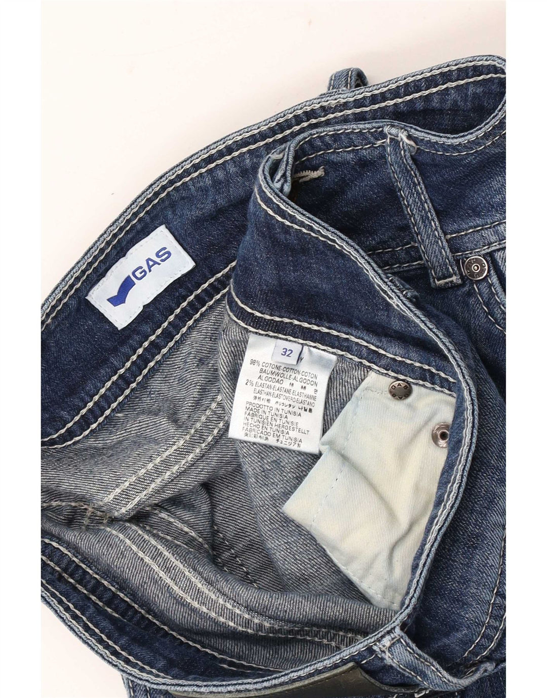 Gas Womens Distressed Straight Jeans W32 L30 Blue Cotton