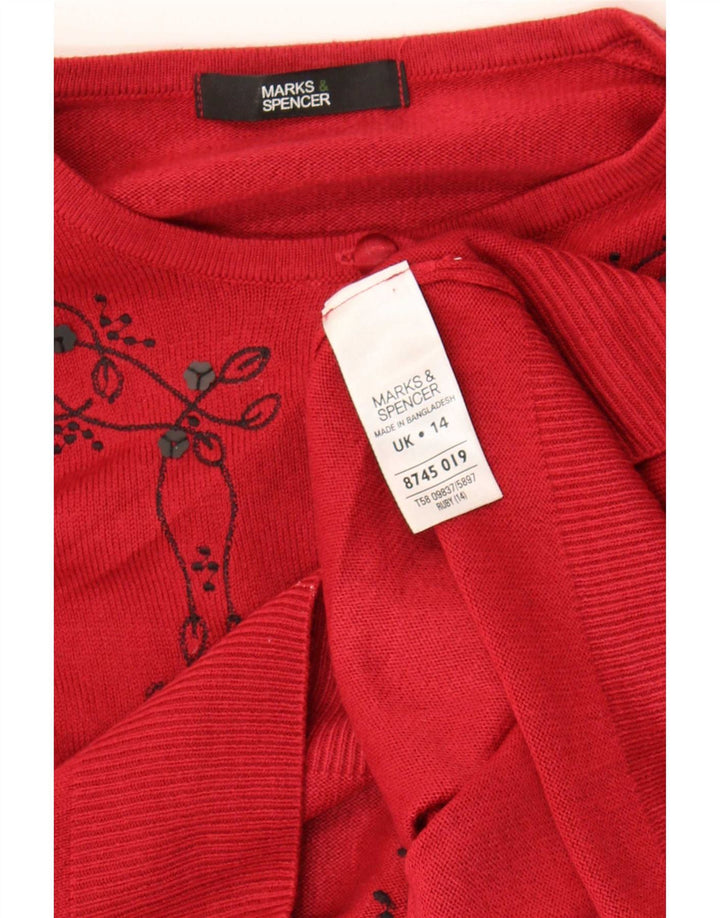 Marks & Spencer Womens Cardigan Sweater UK 14 Medium Red Floral Acrylic