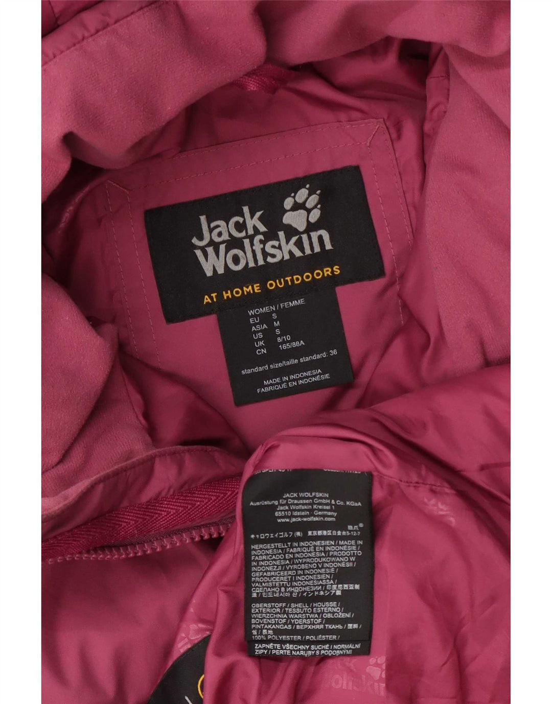 Jack Wolfskin Womens Hooded Padded Coat UK 8/10 Small Pink Polyester
