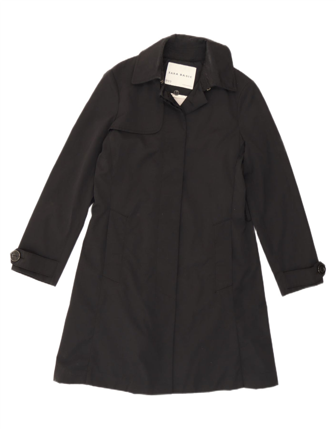 Zara Womens Trench Coat UK 6 XS Black Nylon