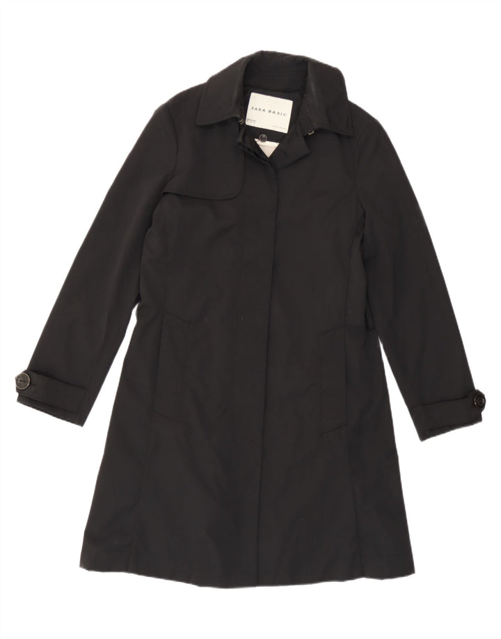 Zara Womens Trench Coat UK 6 XS Black Nylon