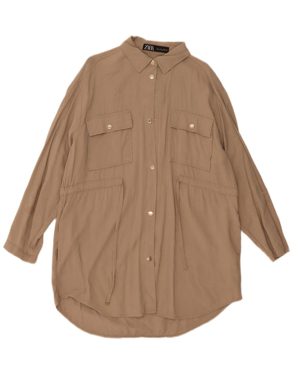 Zara Womens Oversized Shirt Dress UK 16 Large Beige Viscose