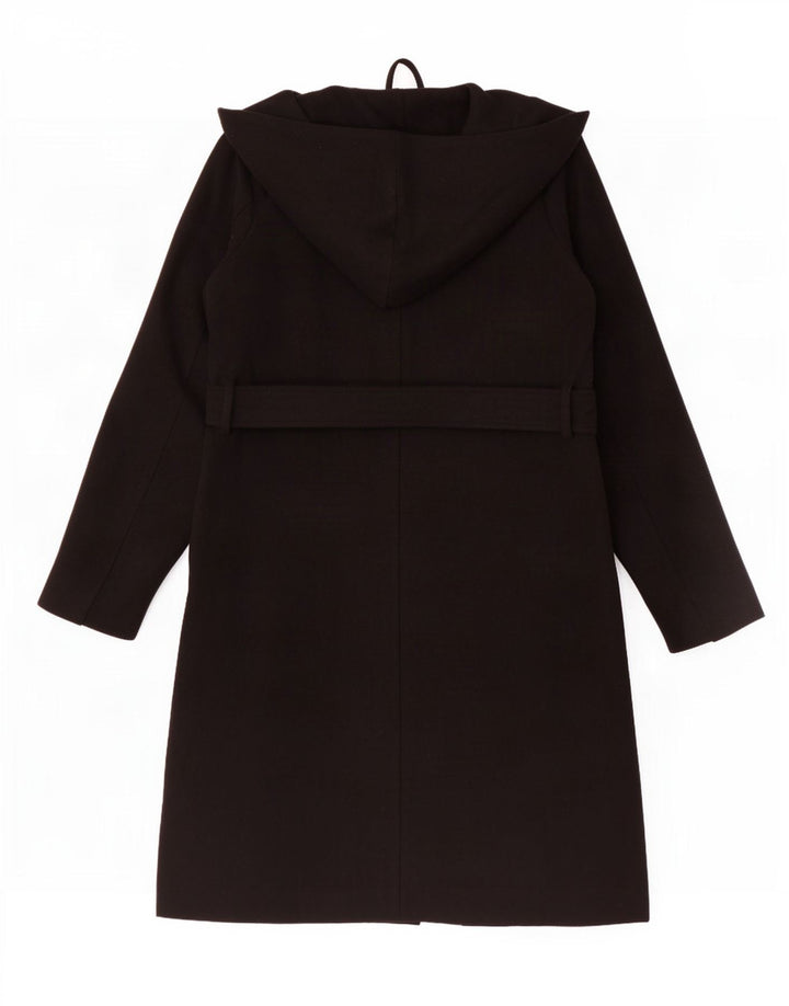 Zara Womens Hooded Overcoat UK 14 Medium Black Polyester
