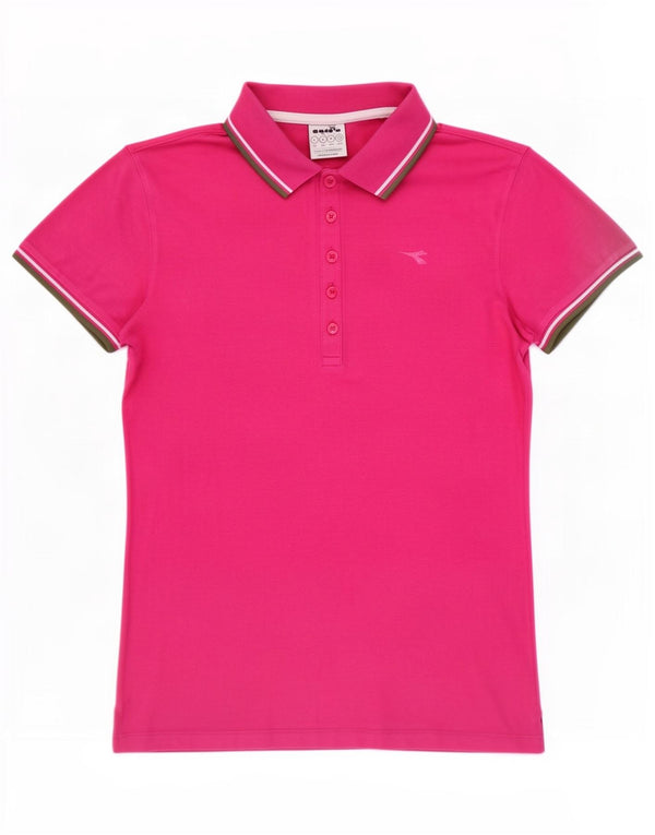 Diadora Womens Polo Shirt UK 14 Large Pink Cotton
