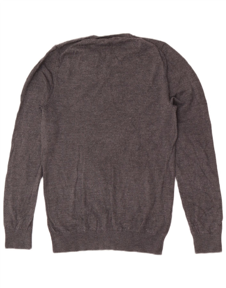 Marks & Spencer Mens V-Neck Jumper Sweater Small Grey Merino Wool