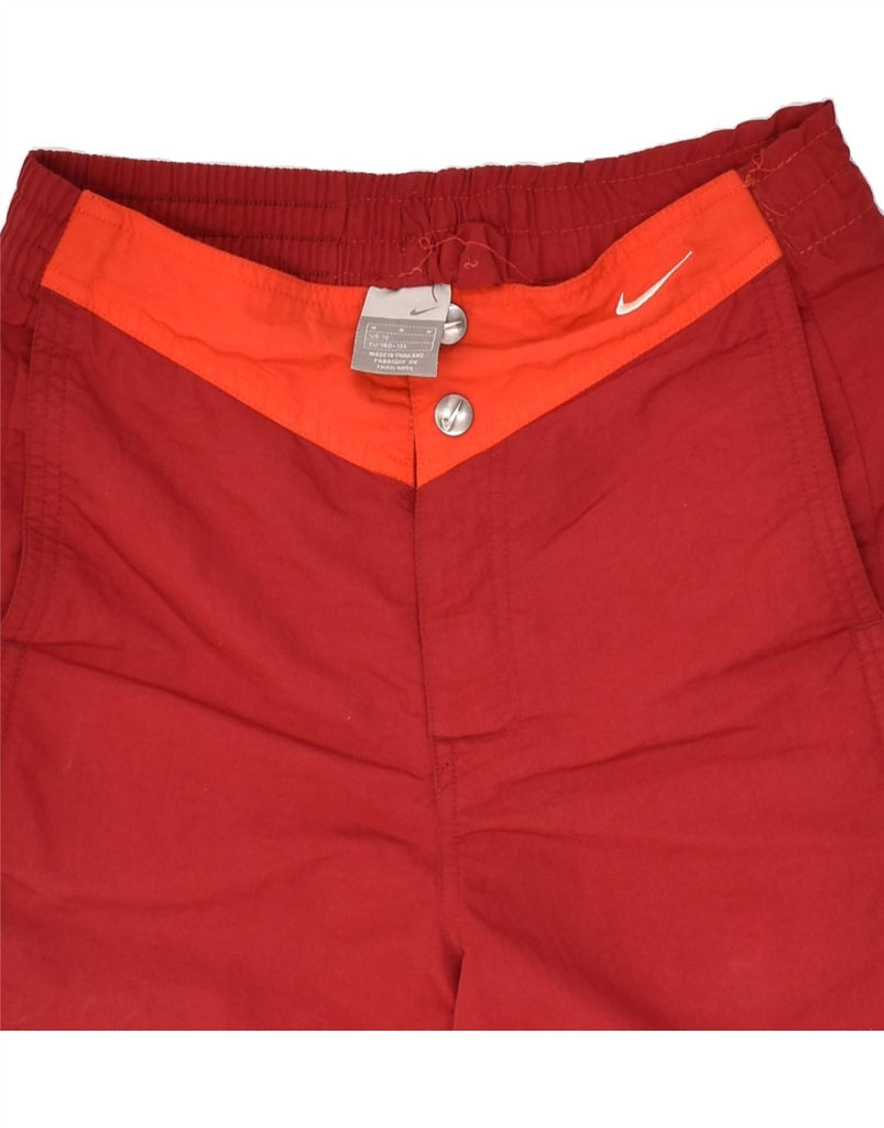 NIKE Boys Bermuda Shorts 13-14 Years W28 Maroon Colourblock | Vintage Nike | Thrift | Second-Hand Nike | Used Clothing | Messina Hembry 