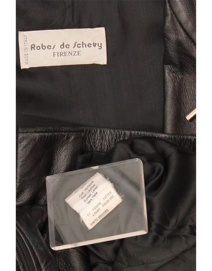 Vintage Womens Leather Coat UK 12 Medium Black Leather