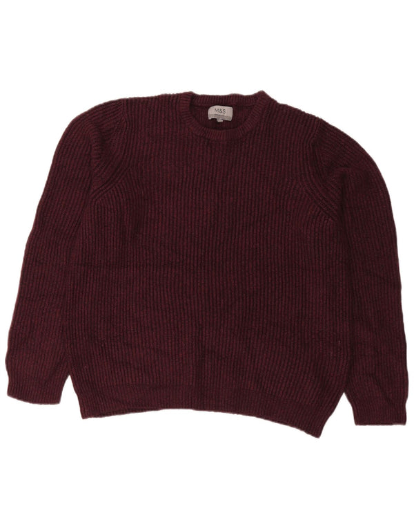 Marks & Spencer Mens Crew Neck Jumper Sweater Medium Burgundy Acrylic