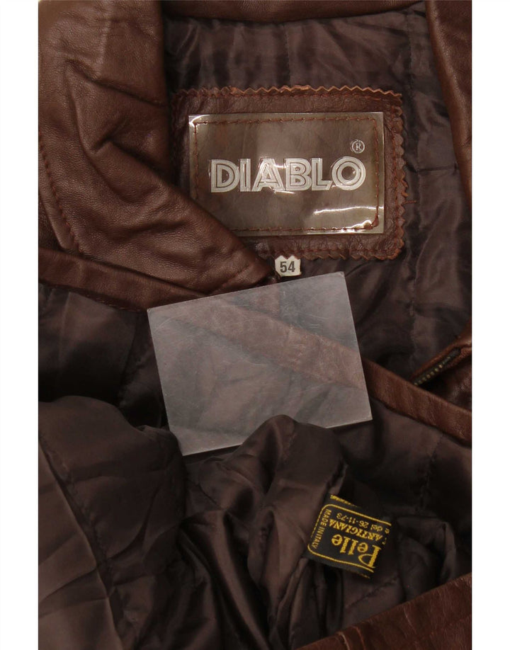 Vintage Mens Leather Coat IT 54 2XL Brown