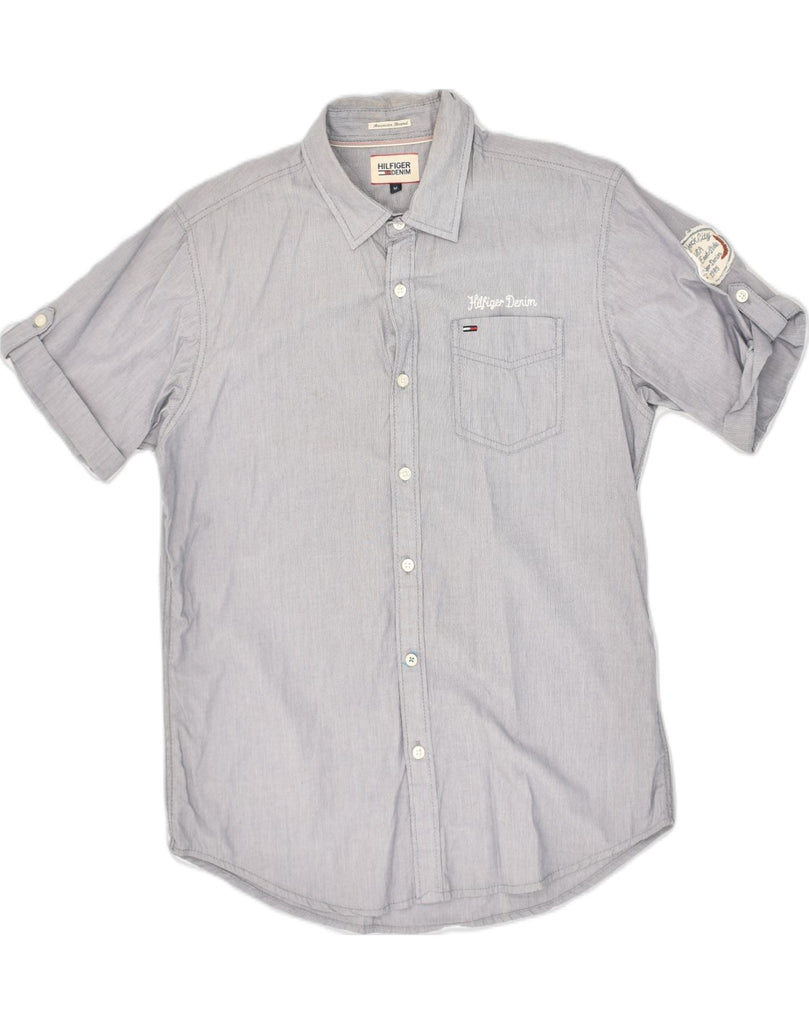 TOMMY HILFIGER Mens Short Sleeve Shirt Medium Grey Pinstripe Cotton | Vintage Tommy Hilfiger | Thrift | Second-Hand Tommy Hilfiger | Used Clothing | Messina Hembry 