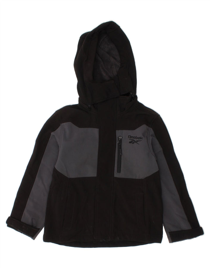REEBOK Boys Hooded Windbreaker Jacket 5-6 Years Black Colourblock Vintage Reebok and Second-Hand Reebok from Messina Hembry 
