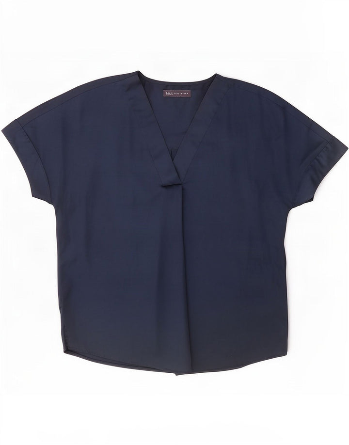Marks & Spencer Womens Blouse Top UK 12 Medium Navy Blue Polyester
