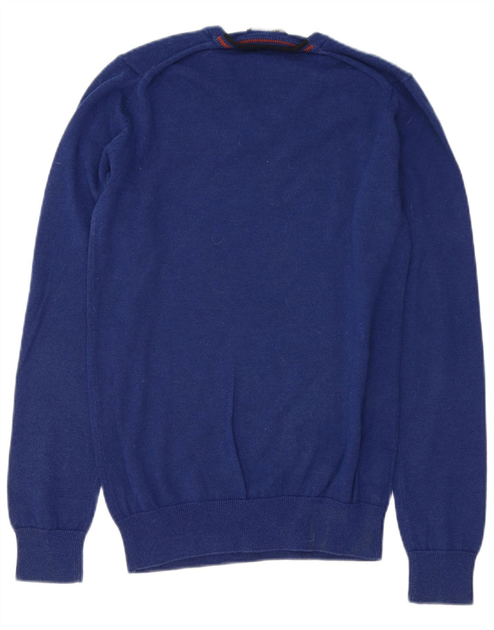 FRED PERRY Mens V-Neck Jumper Sweater XS Blue Wool