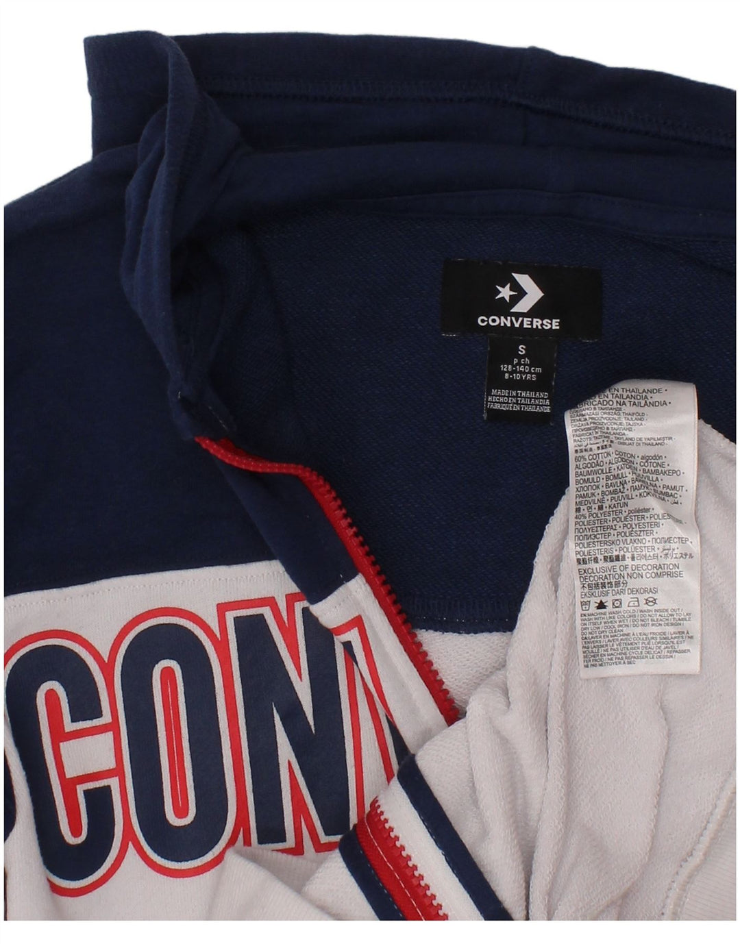 CONVERSE Boys Zip Hoodie Sweater 8-9 Years Small Navy Blue Colourblock