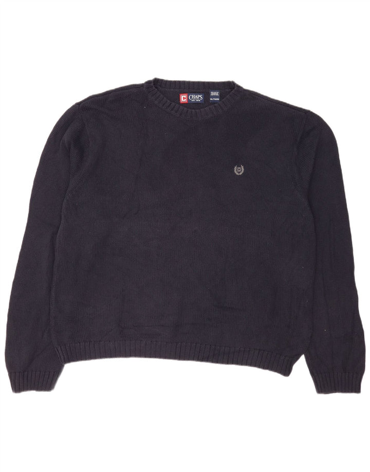 Chaps Mens Crew Neck Jumper Sweater 2XL Navy Blue Cotton
