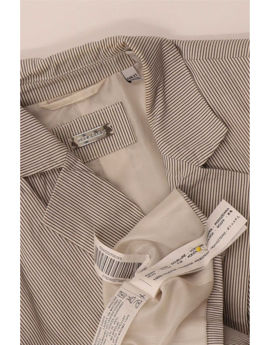 Zara Womens 1 Button Blazer Jacket UK 4 XS White Pinstripe Polyester