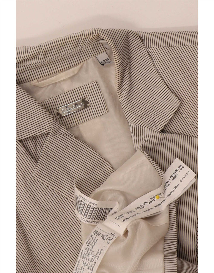 Zara Womens 1 Button Blazer Jacket UK 4 XS White Pinstripe Polyester