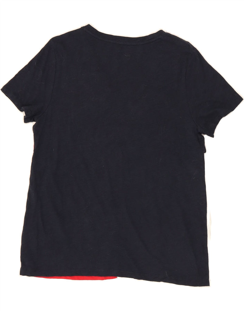 TOMMY HILFIGER Womens Graphic T-Shirt Top UK 14 Medium Black Colourblock Vintage Tommy Hilfiger and Second-Hand Tommy Hilfiger from Messina Hembry 