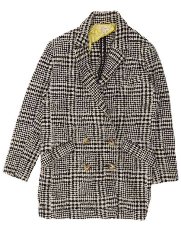 Topshop Womens Double Breasted Coat UK 12 Medium Black Houndstooth