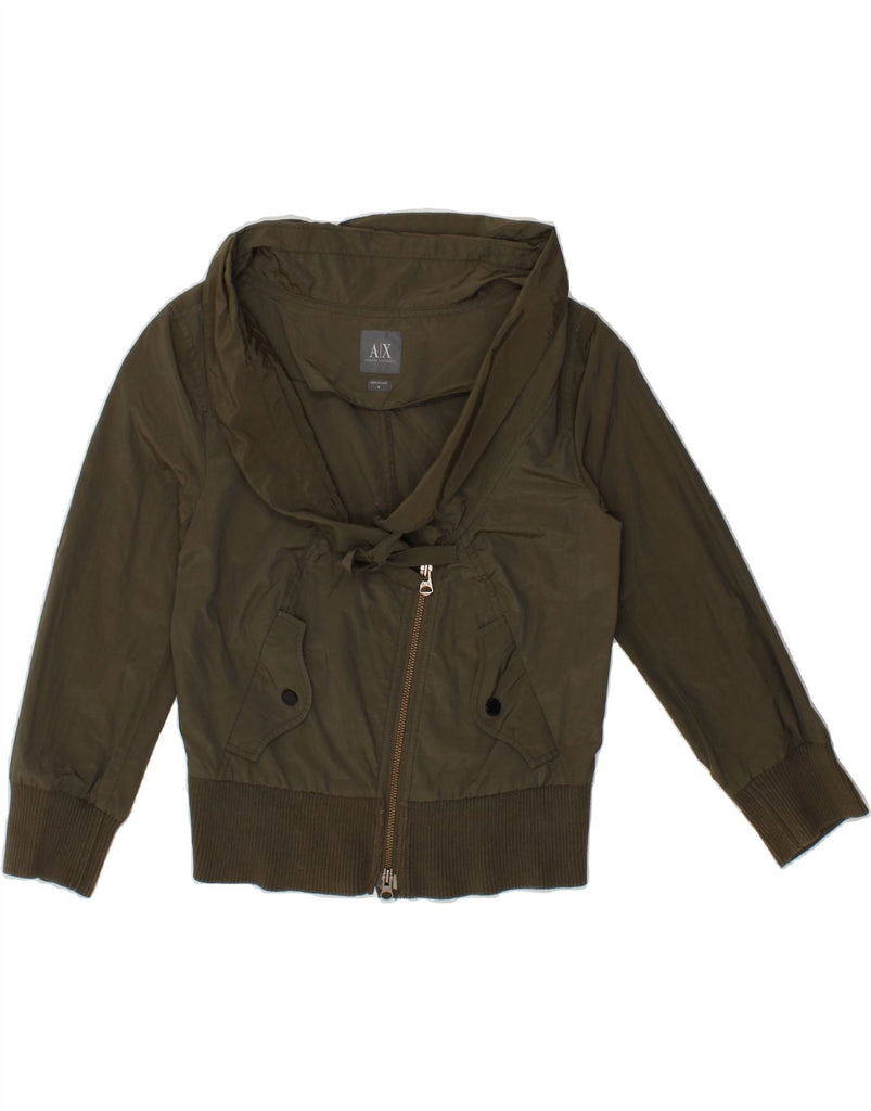 ARMANI EXCHANGE Womens Crop Bomber Jacket UK 12 Medium Khaki Cotton Vintage Armani Exchange and Second-Hand Armani Exchange from Messina Hembry 