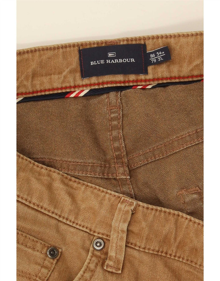 Marks & Spencer Mens Blue Harbour Straight Jeans W34 L31 Beige Cotton