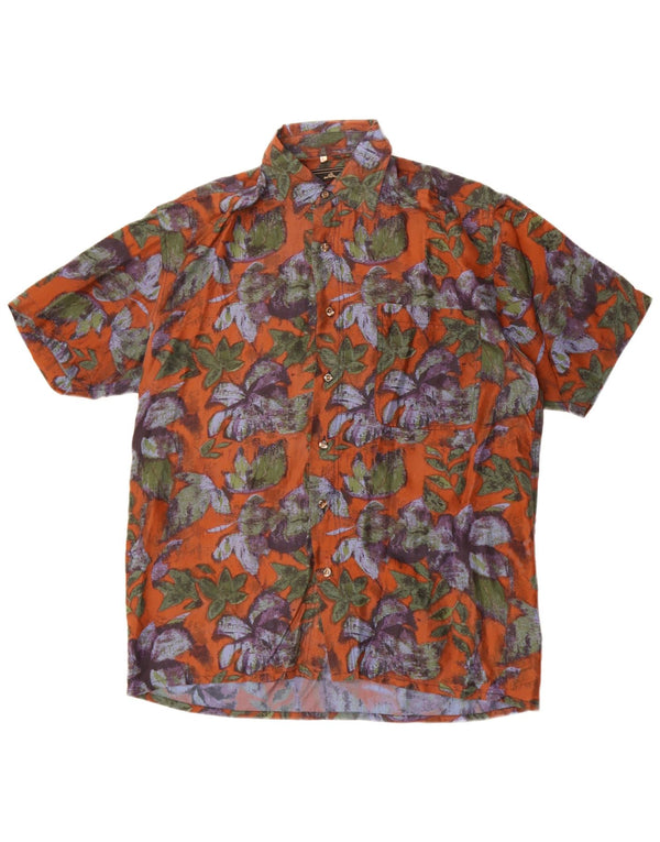West Port Mens Short Sleeve Shirt Large Brown Floral Silk