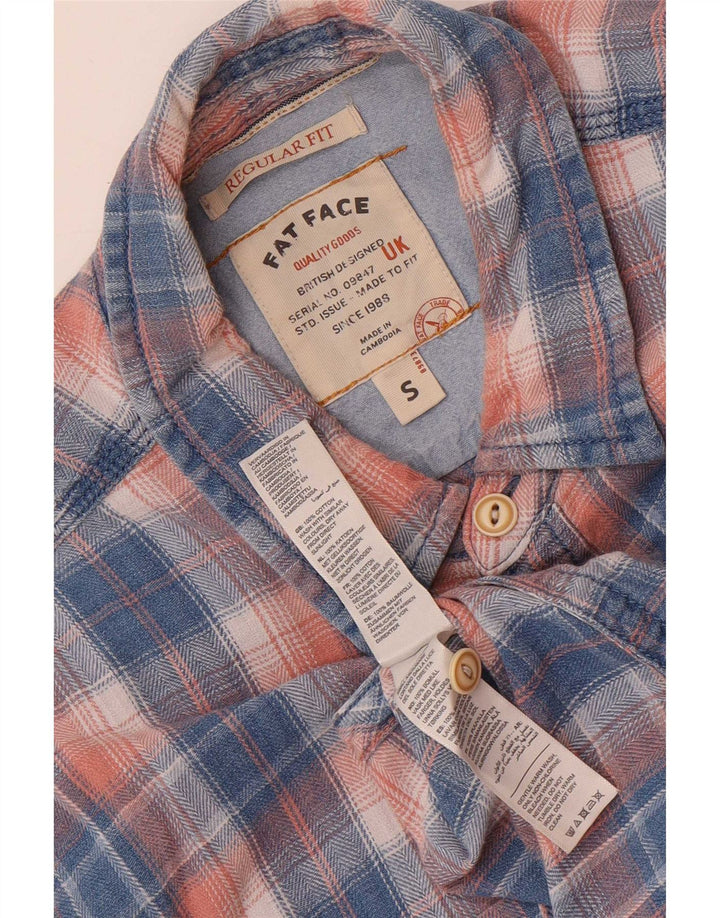 Fat Face Mens Short Sleeve Regular Fit Shirt Small Blue Plaid Cotton