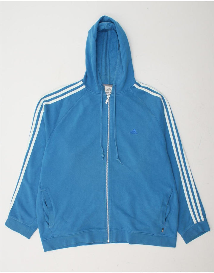 ADIDAS Mens Zip Hoodie Sweater XL Blue Cotton